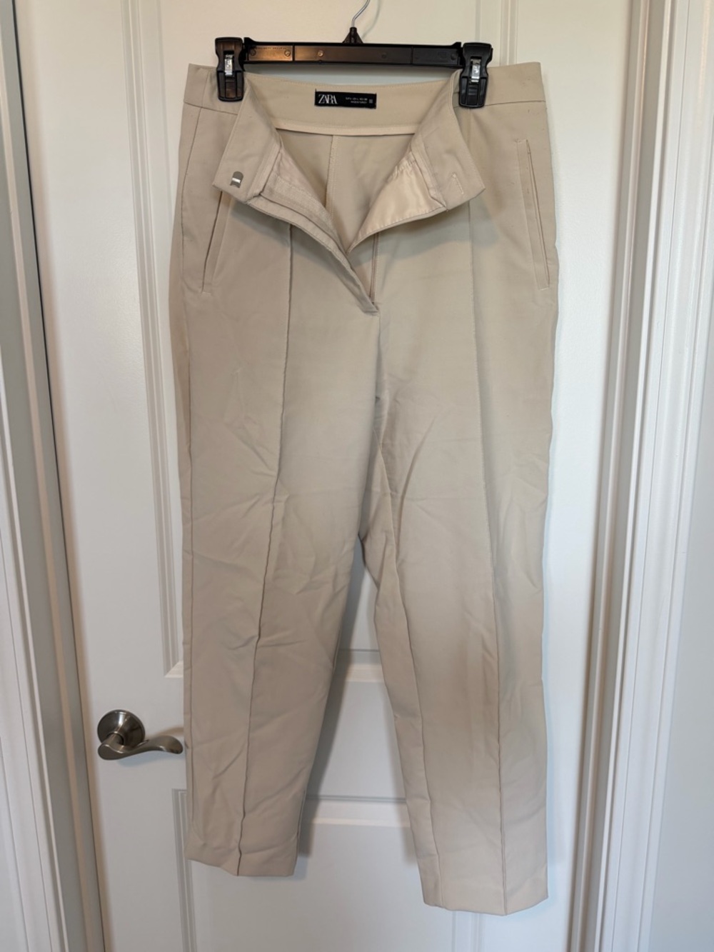Zara Beige High-Rise Tailored Trousers